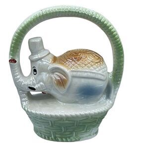 Vintage Mid Century Lusterware. Elephant in a basket.
